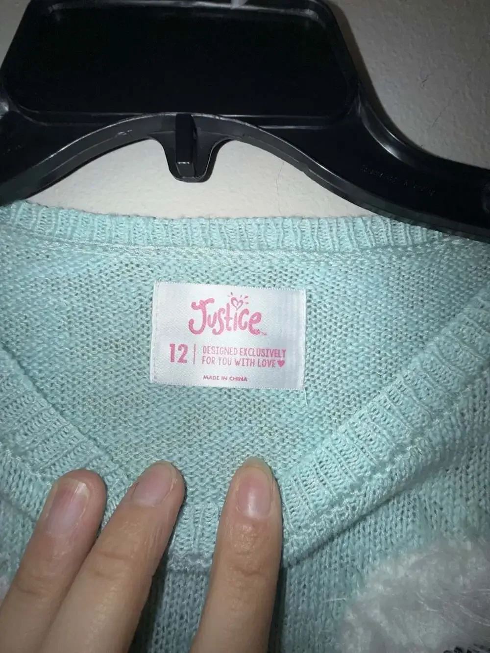 Justice Girls Light Blue Fuzzy Polar Bear Sequin Scarf Sweater Size 12